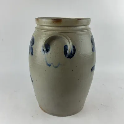 943 19th Century American 3 Gallon Salt Glazed Stoneware Crock with Cobalt Floral Decoration