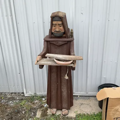 1009 Large Rustic Hand-Carved Franciscan Friar Garden Figure