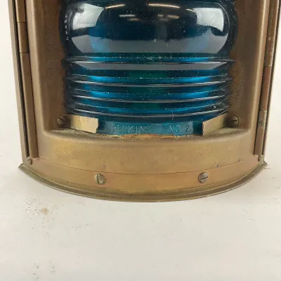 951 Vintage PERKO Brass Maritime Navigation Lantern with Blue Fresnel Lens