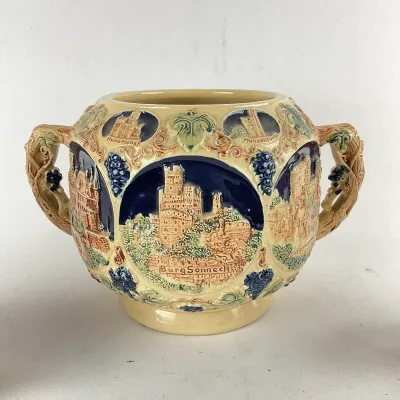 939 Vintage Gerz German Stoneware Rhine Castle Wine Cooler & 6 Mug Set