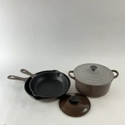 1007 4-Piece Vintage Le Creuset Enameled Cast Iron Cookware Lot – Dutch Oven & Skillets
