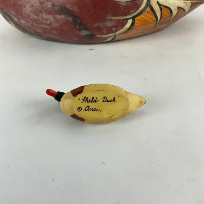 930 Hand-Carved & Painted Wood Duck Decoy with ANRI "Field Duck" Miniature