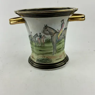 961 Porcelain Fox Hunting Cachepot / Wine Cooler with Gilt Handles
