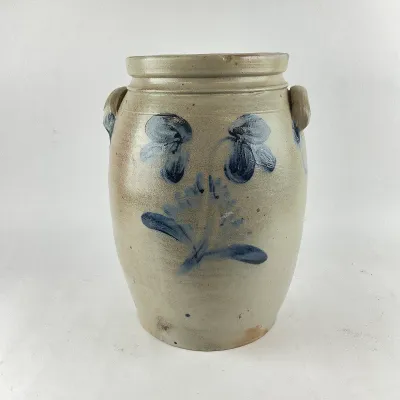943 19th Century American 3 Gallon Salt Glazed Stoneware Crock with Cobalt Floral Decoration
