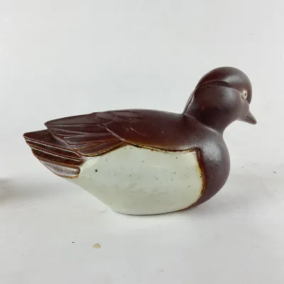 942 Pair of Vintage Swedish Duck Figures – Gustavsberg Poul Pava Archipelago Duck & Hand-Carved Goldeneye