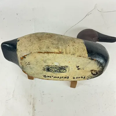 921 Vintage Wooden Duck Decoy - Canvasback Style, Forward Easton MD, on Stand