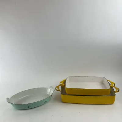 1006 Set of 3 Vintage Dansk & DRU Holland Enameled Cast Iron Baking Dishes