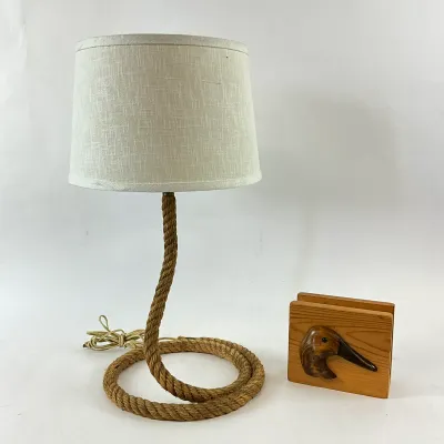 959 Nautical Rope Table Lamp & Hand-Carved Duck Napkin Holder