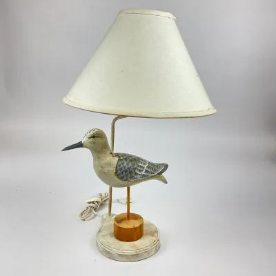 925 Handcrafted Shorebird Decoy Table Lamp on Rustic Base – Coastal Folk Art – 25"H