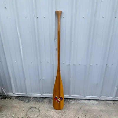 977 Vintage Wooden Canoe Paddle with Crossed Flags & Drum Decal