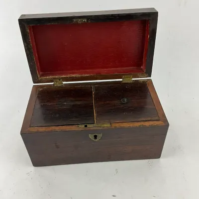 963 Antique Mahogany Tea Caddy with Double Lidded Interior