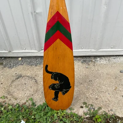 981 Hand-Painted Decorative Wooden Canoe Paddle with Black Panther Motif