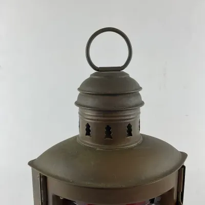 950 Vintage PERKO Brass Maritime Navigation Lantern with Red Fresnel Lens