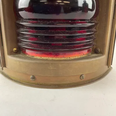 950 Vintage PERKO Brass Maritime Navigation Lantern with Red Fresnel Lens