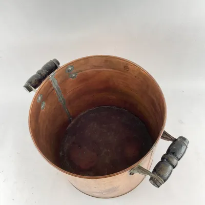 987 Antique Heavy Copper Stock Pot with Riveted Iron Handles