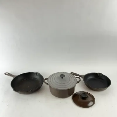 1007 4-Piece Vintage Le Creuset Enameled Cast Iron Cookware Lot – Dutch Oven & Skillets