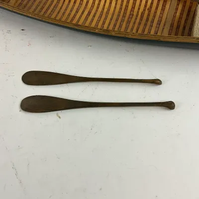 911 Vintage Handcrafted Wooden 27" Canoe Model with Two Paddles