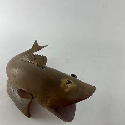 997 Pair of Vintage Hand-Carved Folk Art Horn Fish Carvings