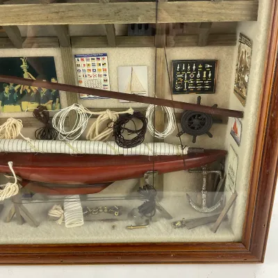984 Handcrafted America's Cup Style Nautical Boathouse Shadow Box Diorama