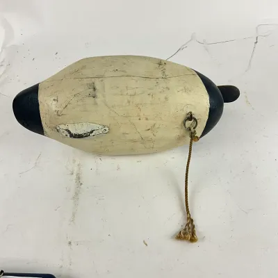 922 Vintage Wooden Duck Decoy with Lead Weight & Line Tie - Canvasback Style on Stand