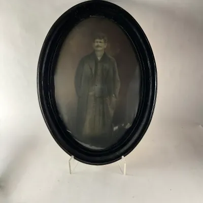 995 Antique Oval Portrait Photograph in Convex Bubble Glass Frame