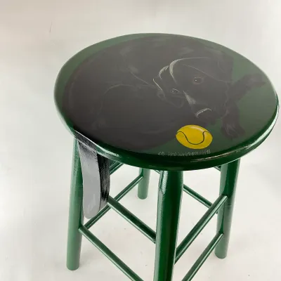 1005 Signed Hand-Painted Black Labrador Bar Stool by B. Hauserman, 1997