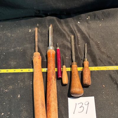 6 Vintage wood working lathe tool lot collectible bowl turning wood chisel
