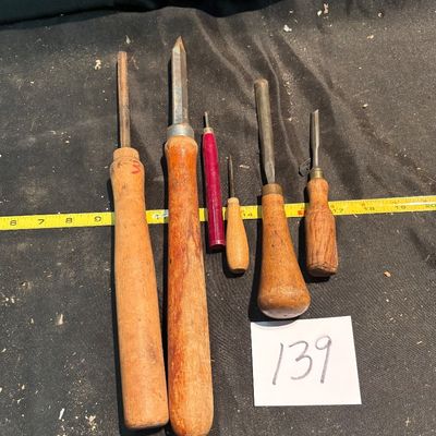 6 Vintage wood working lathe tool lot collectible bowl turning wood chisel