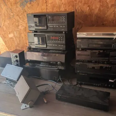 Large Collection of Stacked Vintage Audio Components