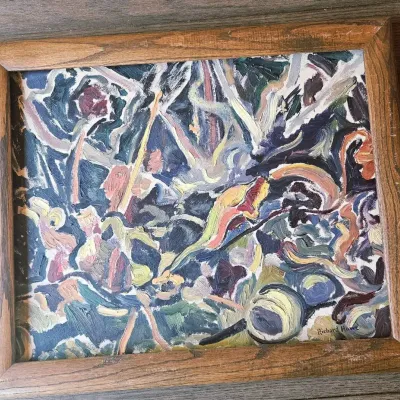 Richard Howe Signed Abstract Painting Framed With Driftwood 