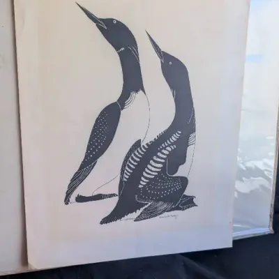 Screen Print titled "Cormorants" by artist Marion Robinson Barclay, created in 1963 or 1964