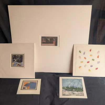 Collection of five small original art pieces By Artists Julie Young & Sarah Hall
