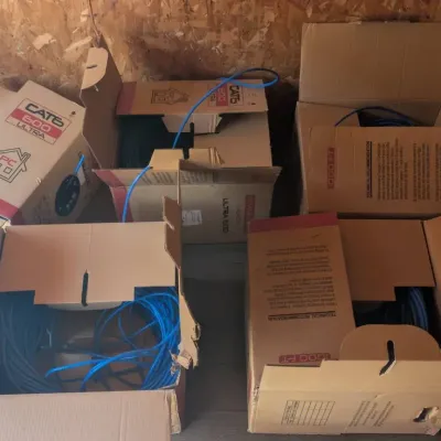 PC Ultra Brand Cat6 Ethernet Cables Packaged In Used 1000 ft Boxes