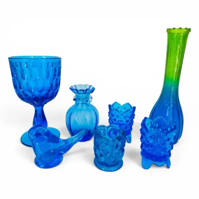 Fenton Thumbprint, Hobnail, L.E. Smith Moon & Stars, and More Blue Glassware