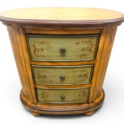 Brown Oval Accent Table With Olive Green Drawers