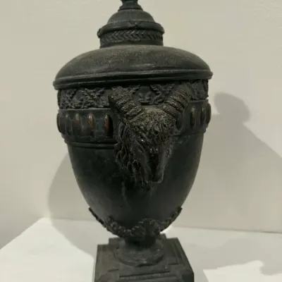 Decorative Ram Head Urn Statue – Neoclassical Pedestal Accent