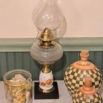 Vintage Hurricane Lamp & Decorative Home Accents Lot