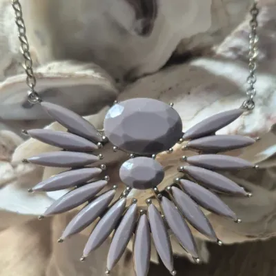 Art Deco taupe grey Faceted Resin Stone Pendant Necklace