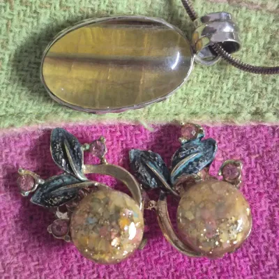 Vintage Natural Golden Rutile Necklace marked 925~ Earrings coordinate [18g]
