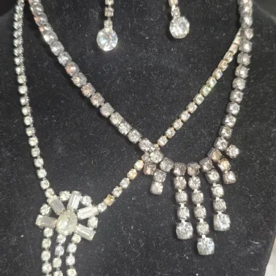 Pair Rhinestone Necklaces w/ Earrings to match ~ fabby