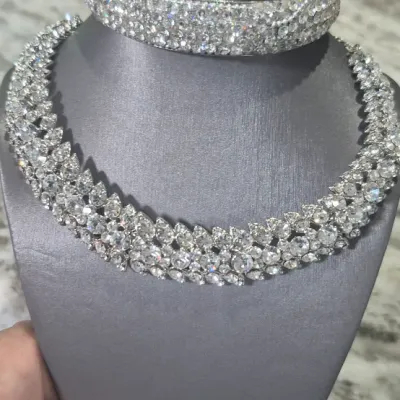 Rhinestone set ~ cuff bedazzled & Necklace with 3 strands Rhinestones