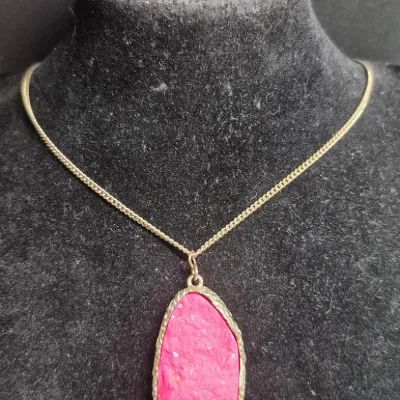 Coral Druzy Necklace & coodinate Earrings [23g]