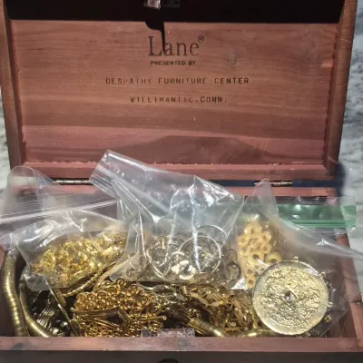 Lane Chest full of gold tone Necklaces & Earrings ~
