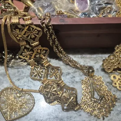 Lane Chest full of gold tone Necklaces & Earrings ~