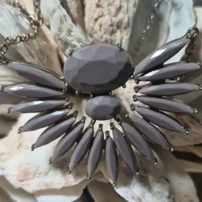 Art Deco taupe grey Faceted Resin Stone Pendant Necklace