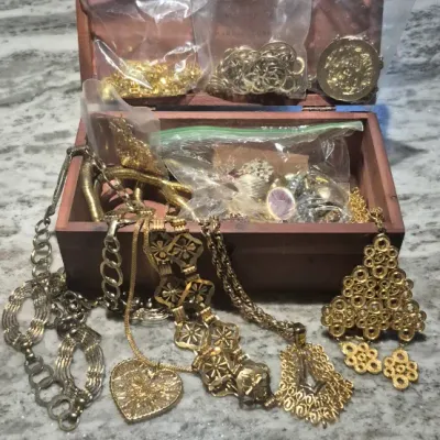 Lane Chest full of gold tone Necklaces & Earrings ~
