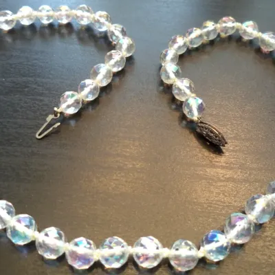 STUNNING VINTAGE ESTATE ART DECO SIGNED STERLING AB GLASS 19.5" NECKLACE! & Earrings