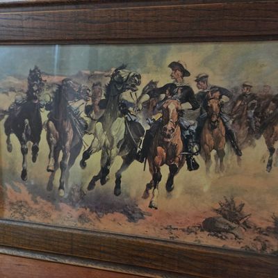 Frederic Remington "Dismounted: The Fourth Troopers Moving" Print in Wooden Frame