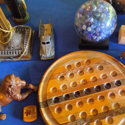 Wooden Solitaire Board Game with Glass Marbles