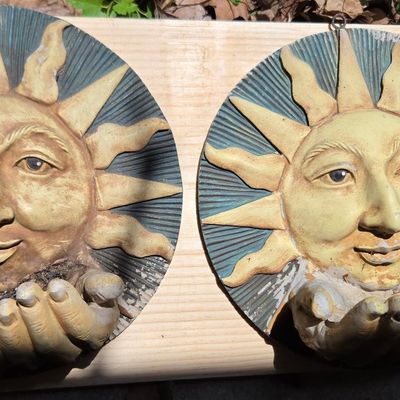 Vintage Ceramic Sun Face Wall Decor (Set of 2)